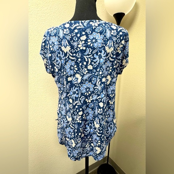 Rachel Zoe Timeless Blue Cap Sleeve Paisley Print Blouse 100% Linen size Small - Picture 4 of 8